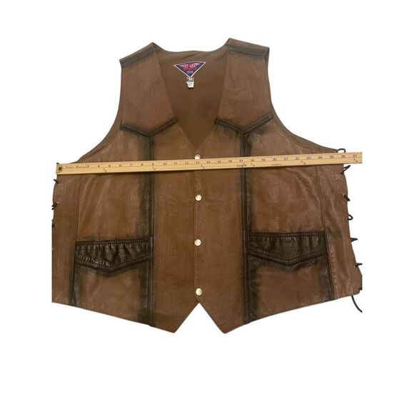 MOB Genuine Leather Biker Vest Button Lace Brown size 2X - Picture 4 of 10